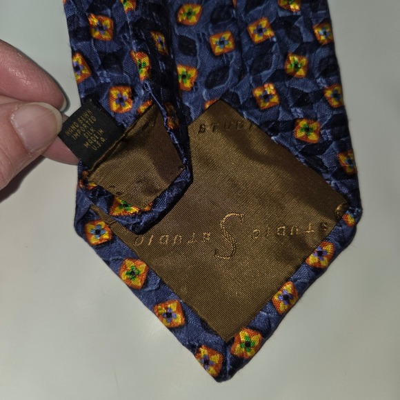 Robert Talbott Studio Silk Necktie Blue Geometric Floral Pattern Men Made In USA - Picture 5 of 7